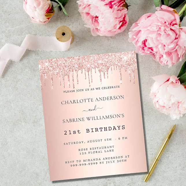 Birthday rose gold two persons budget invitation (Creator Uploaded)