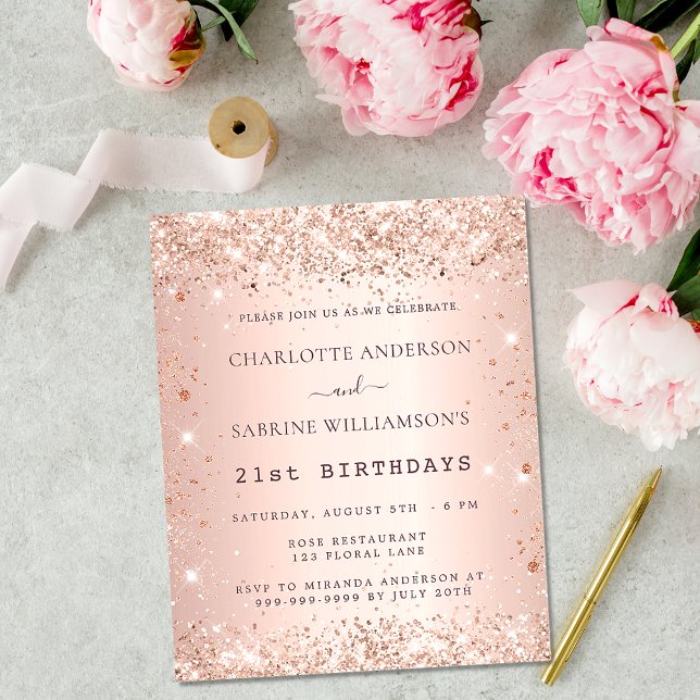 Birthday rose gold two persons budget invitation flyer (Creator Uploaded)