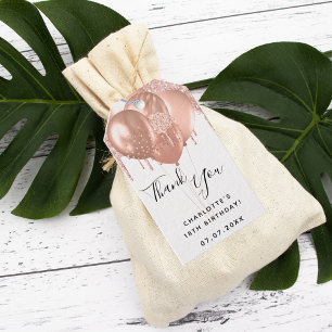 Birthday rose gold white glitter balloon thank you gift tags