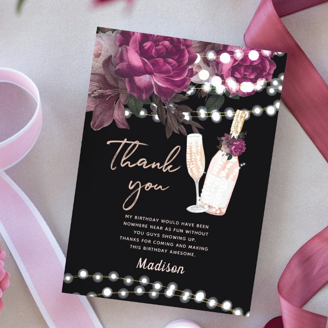 Birthday Rose Wine Luxury Thank You Card (Creator Uploaded)