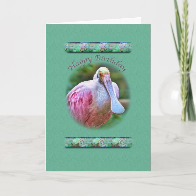 Birthday, Roseate Spoonbill Bird Card (Front)