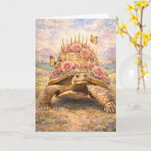 Birthday Roses and Butterflies Sulcata turtle Card