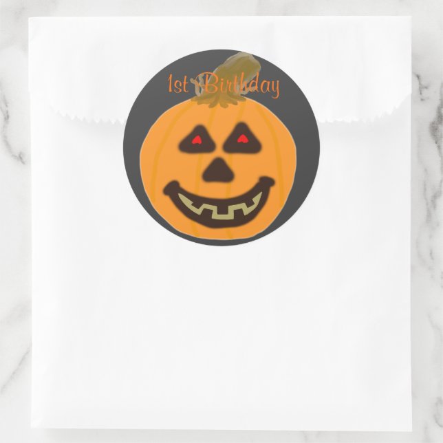 Birthday Round Stickers Smiling Halloween Pumpkin (Bag)