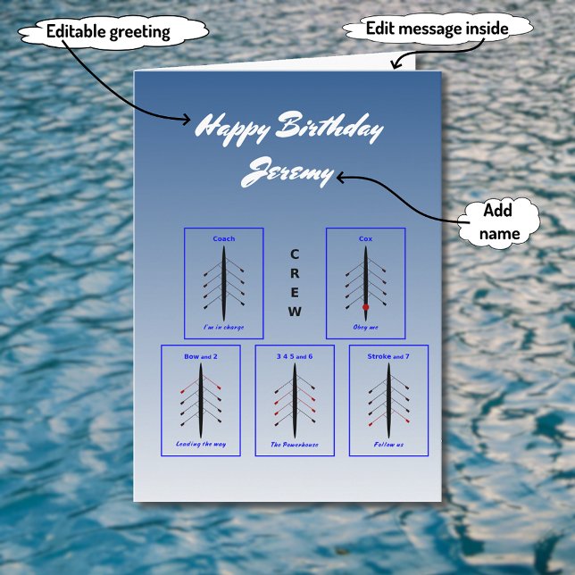 Birthday rowing crew personalizable sports card (Creator Uploaded)