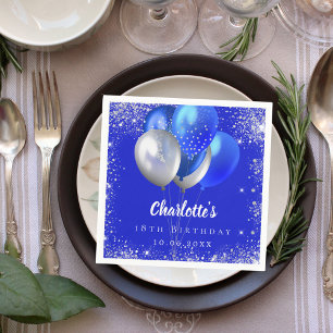 Birthday royal blue balloons glitter napkin