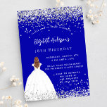 Birthday royal blue glitter dress luxury invitation<br><div class="desc">A modern,  stylish and glamourous invitation for a 18th (or any age) birthday party.  A royal blue background with faux glitter dust,  a girl wearing a ball gown.  The name is written with a modern hand lettered style script.  Personalise and add your party details.</div>