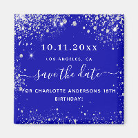 Birthday royal blue glitter save the date magnet
