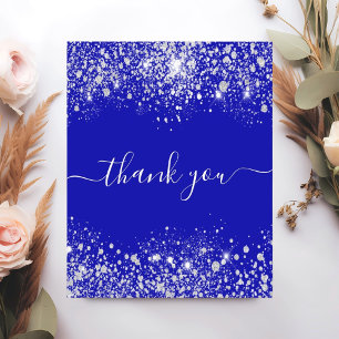 Birthday royal blue glitter thank you card