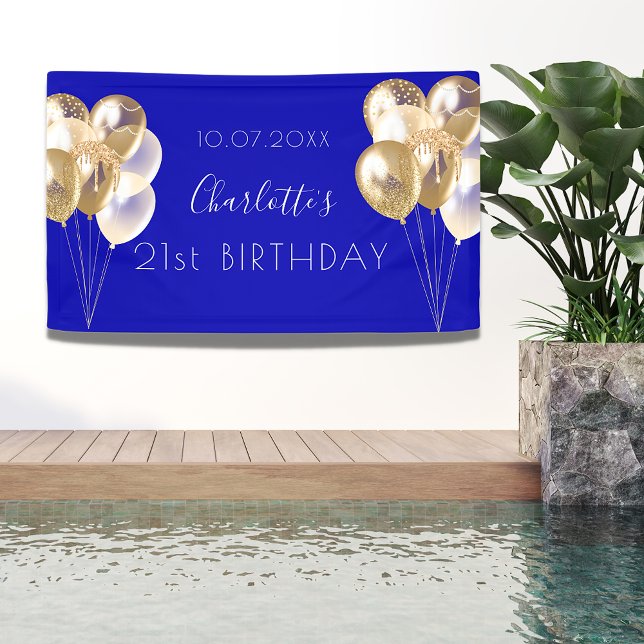 Birthday royal blue gold balloons party banner (Creator Uploaded)