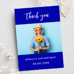 Birthday royal blue photo simple elegant thank you card<br><div class="desc">A birthday Thank You photo card.  A royal blue background.  Personalise and add your photo and thank you note.</div>