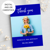 Birthday royal blue photo thank you card