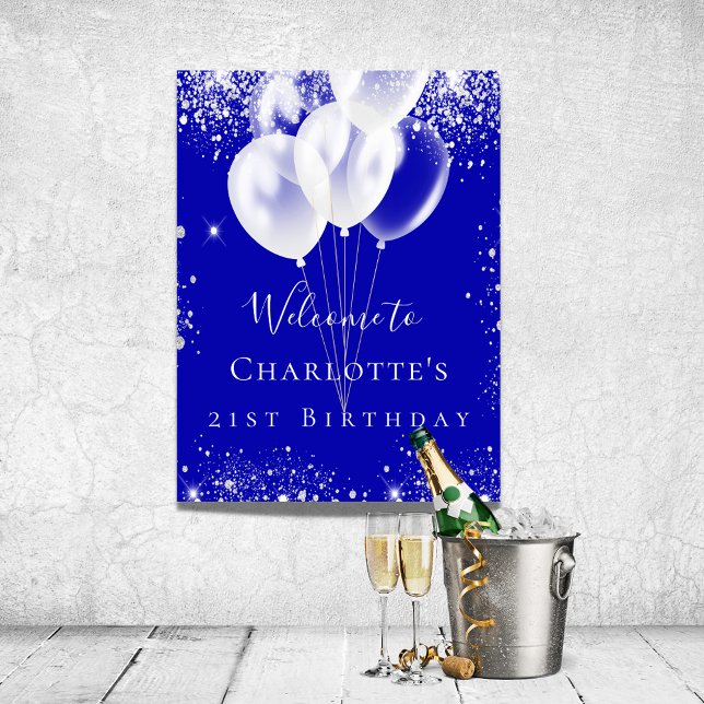 Birthday royal blue silver balloons welcome poster (Creator Uploaded)