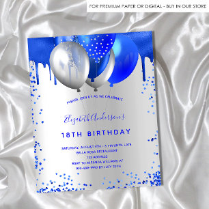 Birthday royal blue silver budget invitation flyer