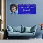 Birthday royal blue silver glitter custom photo banner<br><div class="desc">Celebrating a 21st (or any age) milestone birthday for a girl/woman. A royal blue background. Decorated with faux silver glitter dust. Personalise and add your own photo of the birthday girl. Use a vertical/portrait size photo. The text: The name is written with a modern hand lettered style script. Personalise and...</div>