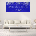 Birthday royal blue silver glitter dust monogram banner<br><div class="desc">For a girly and glamourous 21st (or any age) birthday party. A royal blue background with elegant faux silver dust. Personalise and add a name and age 21. White letters. The name is written with a modern hand lettered style script with swashes. To keep the swashes only delete the sample...</div>