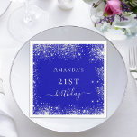 Birthday royal blue silver glitter dust monogram napkin<br><div class="desc">A napkin for a girly and glamourous 21st (or any age) birthday party.  A royal blue background with elegant faux silver dust.  Personalise and add a name and age 21.  White letters.</div>