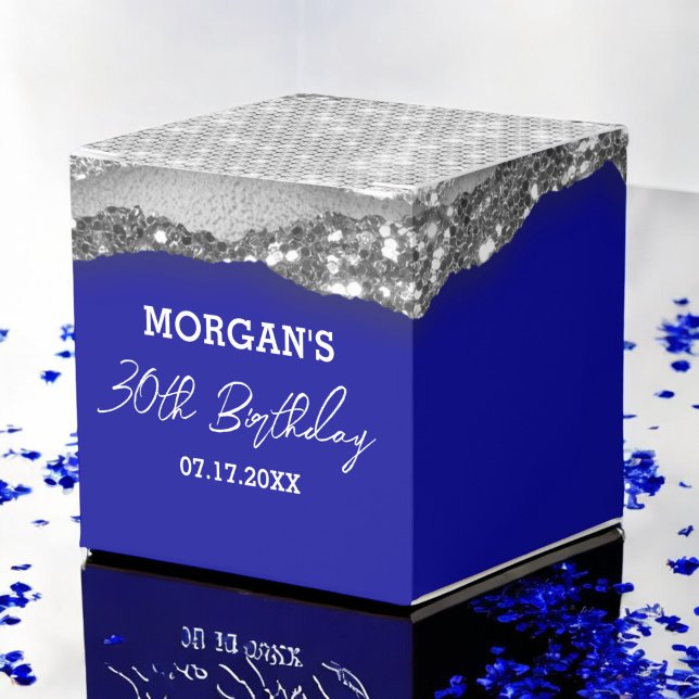 Birthday Royal Blue Silver Glitter Name Thank You Favour Box (Creator Uploaded)