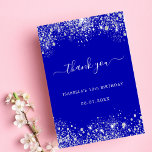 Birthday royal blue silver glitter thank you card<br><div class="desc">A 18th (or any age) birthday thank you card. A royal blue background colour. Decorated with faux silver glitter, sparkles. On front large white hand lettered script and the text: Thank You. Back: Personalise and add Your thank you note and name. The name is written with a modern hand lettered...</div>