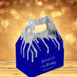 Birthday royal blue silver glitter thank you favour box<br><div class="desc">Elegant, classic, glamourous and girly for a 21st (or any age) birthday party favours. A royal blue background. On the front and the back: Personalise and add a name, age 21 and a date. The name is written with a modern hand lettered style script. Decorated with faux silver glitter drips,...</div>