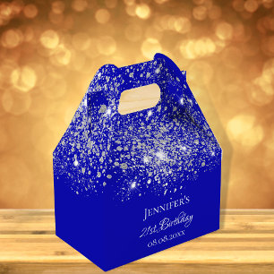 Birthday royal blue silver glitter thank you favour box