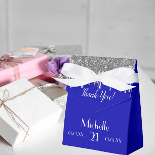 Birthday royal blue silver glitter white monogram favour box