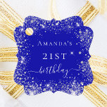 Birthday royal blue silver thank you favour tags<br><div class="desc">For a girly and glamourous 21st (or any age) birthday party.  A royal blue background with faux silver sparkles.  On the front: Personalise and add a name and age 21. 
Back: add your thank you note and name.</div>