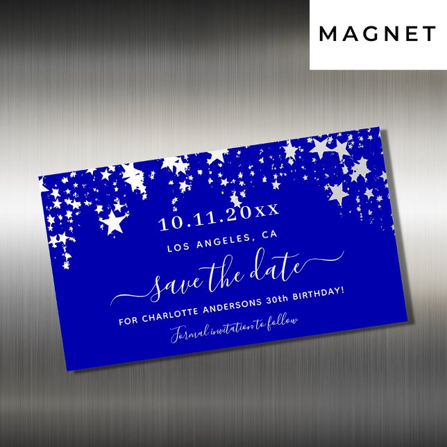 Birthday royal blue stars save the date magnet (Creator Uploaded)