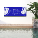 Birthday royal blue white balloons name script banner<br><div class="desc">For a girly and glamourous 21st (or any age) birthday party. A royal blue background. Decorated with white balloons. Personalise and add a name and age 21. White letters. The name is written with a modern hand lettered style script with swashes. To keep the swashes only delete the sample name,...</div>