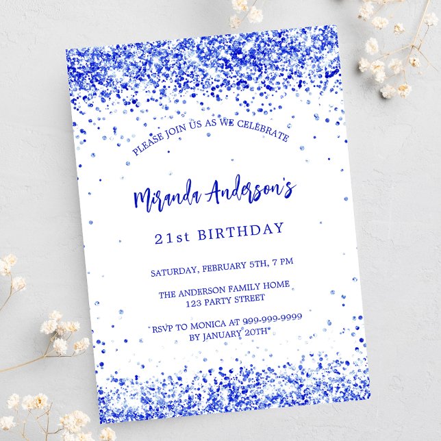 Birthday royal blue white luxury invitation (Creator Uploaded)