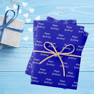 Birthday royal blue white wrapping paper sheet