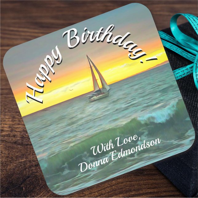 Birthday Sailboat on Banderas Bay 0884 Square Sticker (Creator Uploaded)