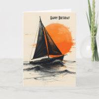 Birthday Sailboat Silhouette With Orange Sun