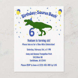 "Birthday-Saurus" Child's Dinosaur Birthday Party Invitation Postcard