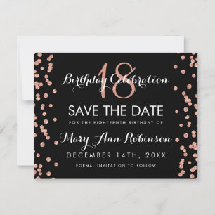 Birthday Save Date Rose Gold Glitter Confetti Save The Date