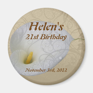 Birthday save the date magnet, dew drop lily with magnet