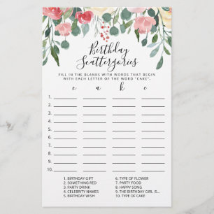 Birthday Scattergories editable game