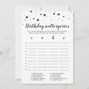 Birthday Scattergories editable game Card