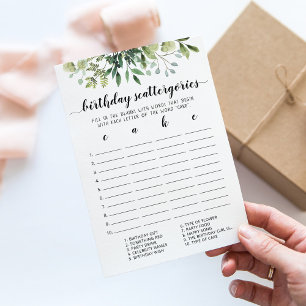 Birthday Scattergories editable game Card