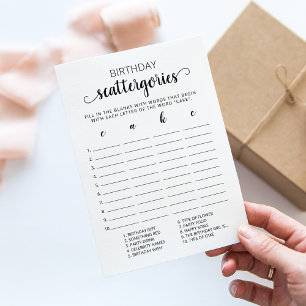 Birthday Scattergories editable game Card