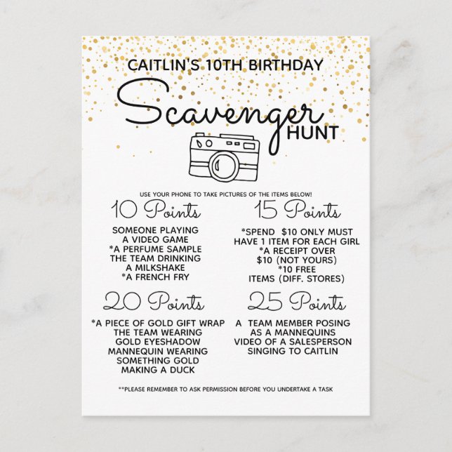 birthday scavenger hunt game kids fiesta party announcement postcard (Front)