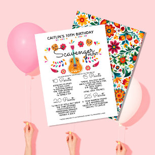 birthday scavenger hunt game kids fiesta party announcement postcard