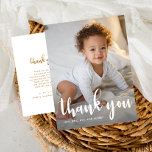 Birthday Script One Photo Kids Thank You Postcard<br><div class="desc">Sweet children's birthday thank you card with one photo and custom thank you message in gold colour text from the birthday boy or girl!</div>