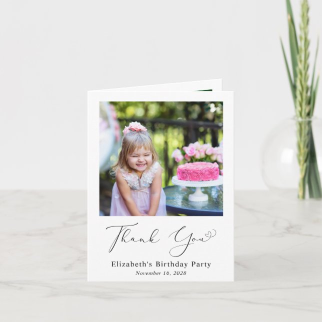 Birthday Script Photo Thank You Card (Front)