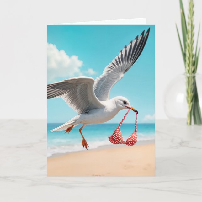 Birthday Seagull Flying With a Bikini Top Card (Front)