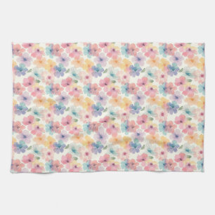 Birthday Seamless Floral In Pink, Yellow, and Blue Tea Towel