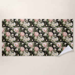 Birthday Seamless Pink and White Peony Floral Beach Towel