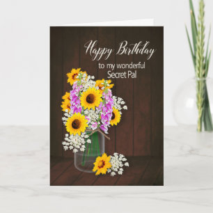 BIRTHDAY - Secret Pal - COUNTRY FLOWERS/VASE Card