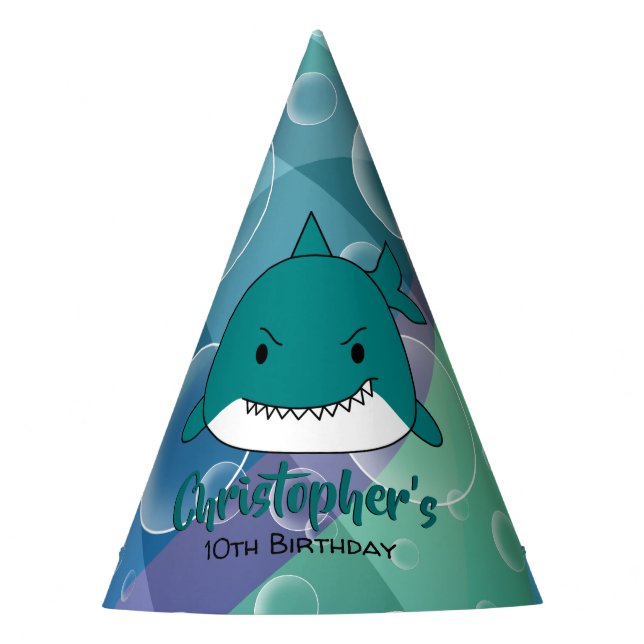 Birthday Shark Personalised  Party Hat (Front)