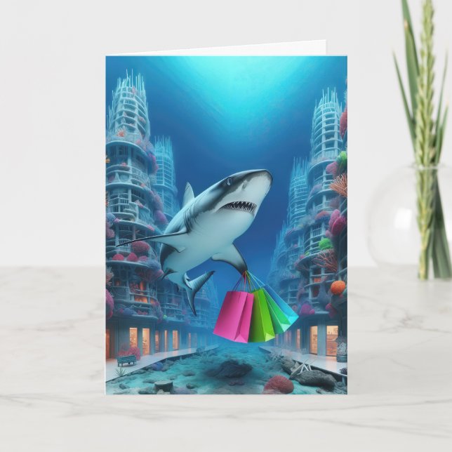 Birthday Shark With Shopping Bags Card (Front)