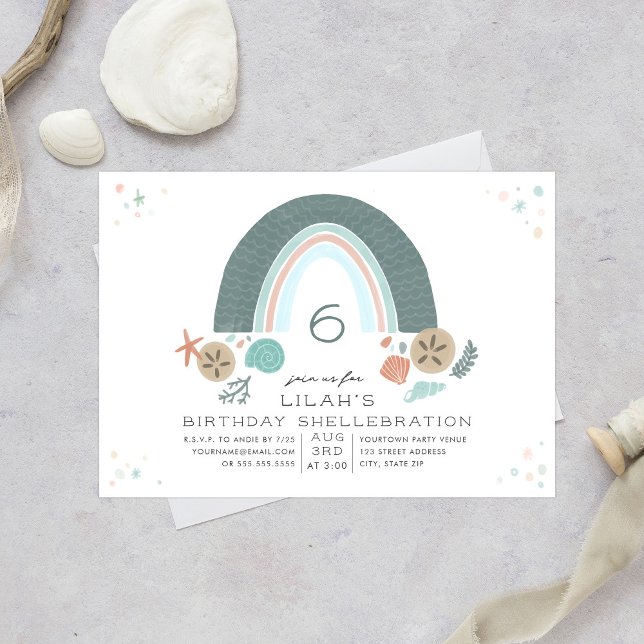 Birthday Shellebration Under the Sea Rainbow Invitation (Creator Uploaded)